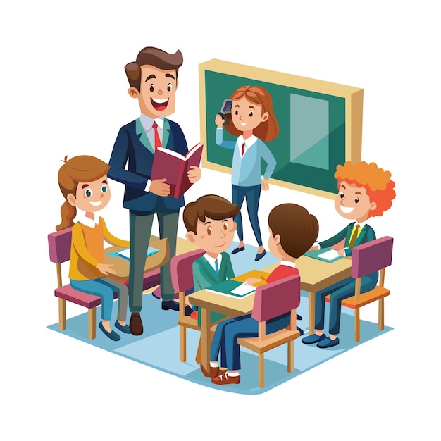 Ilustración vectorial de un maestro enseñando en el aula