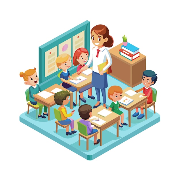Ilustración vectorial de un maestro enseñando en el aula