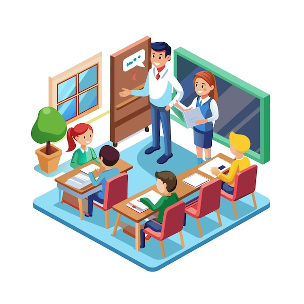 Ilustración vectorial de un maestro enseñando en el aula