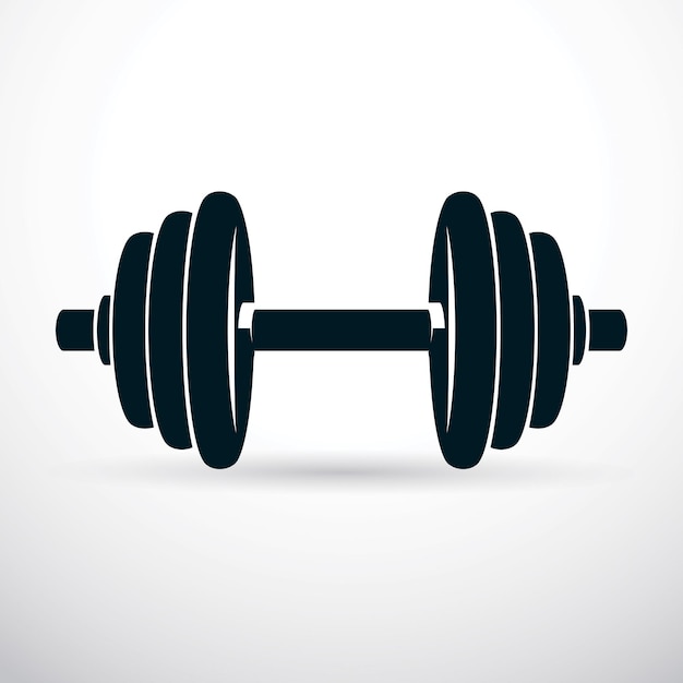 Ilustración vectorial con mancuernas aislada en blanco compuesta con peso de disco. Equipamiento deportivo para levantamiento de pesas y entrenamiento cross fit.