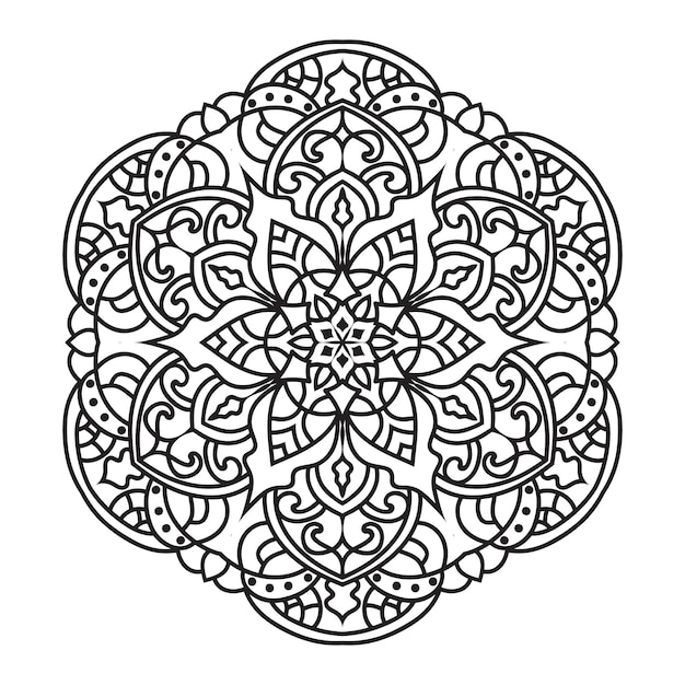 Ilustración vectorial de Mandala en blanco y negro para colorear