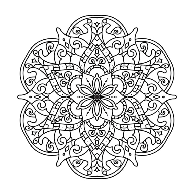 Ilustración vectorial de Mandala en blanco y negro para colorear