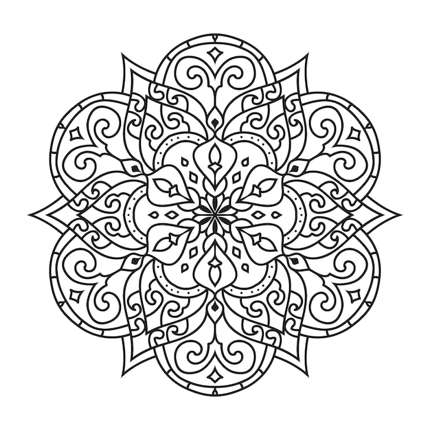 Ilustración vectorial de mandala en blanco y negro para colorear