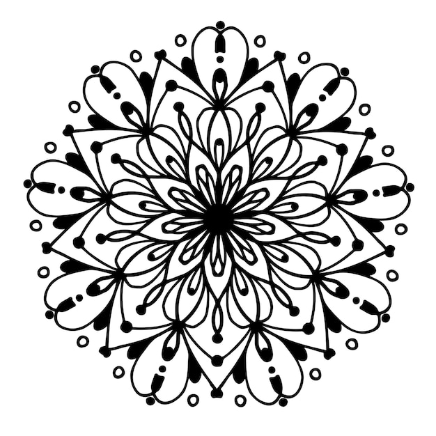 Ilustración vectorial de mandala floral aislada en blanco y negro
