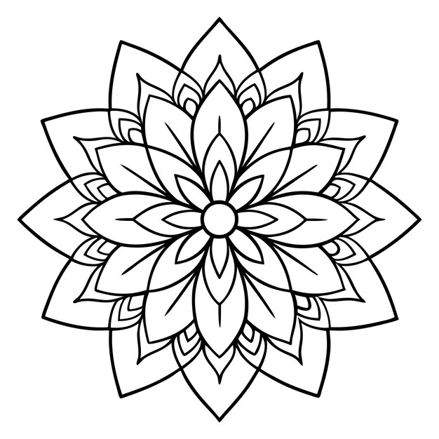 Ilustración vectorial de mandala floral minimalista con pétalos de loto