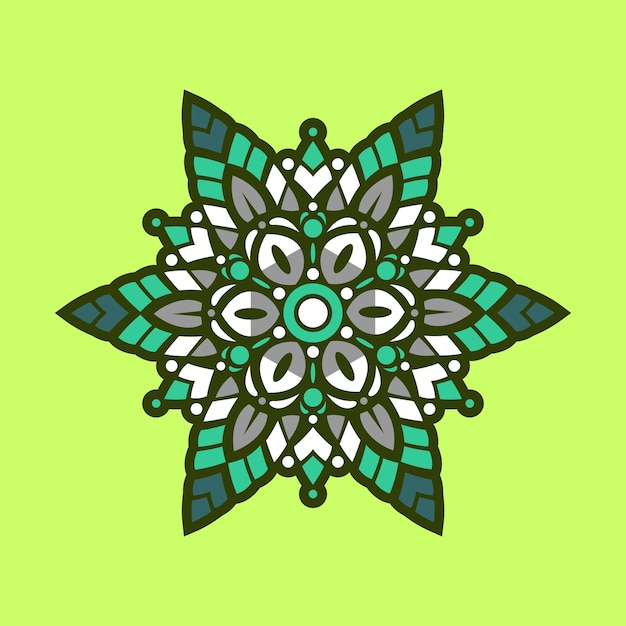 Una ilustración vectorial de un mandala verde y azul con un diseño floral.