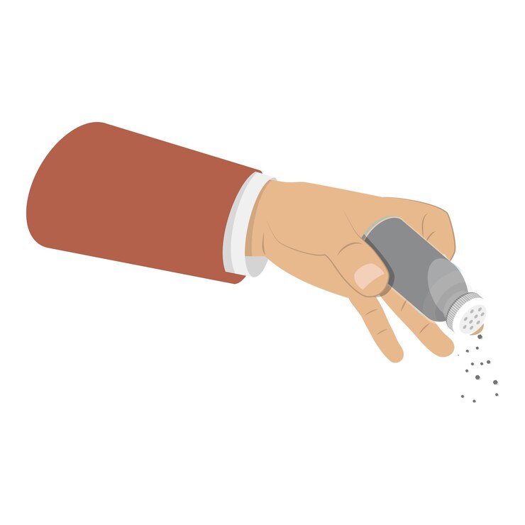 Vector ilustración vectorial de la mano con un agitador de especias conjunto de condimentos alimenticios