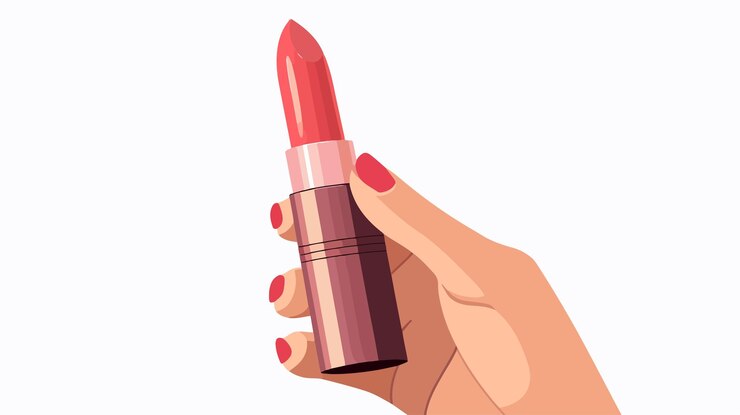 Vector ilustración vectorial de la mano femenina con lápiz labial