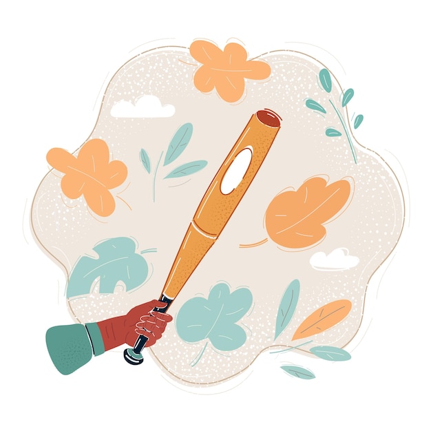 Ilustración vectorial de la mano humana balanceando un bate de béisbol