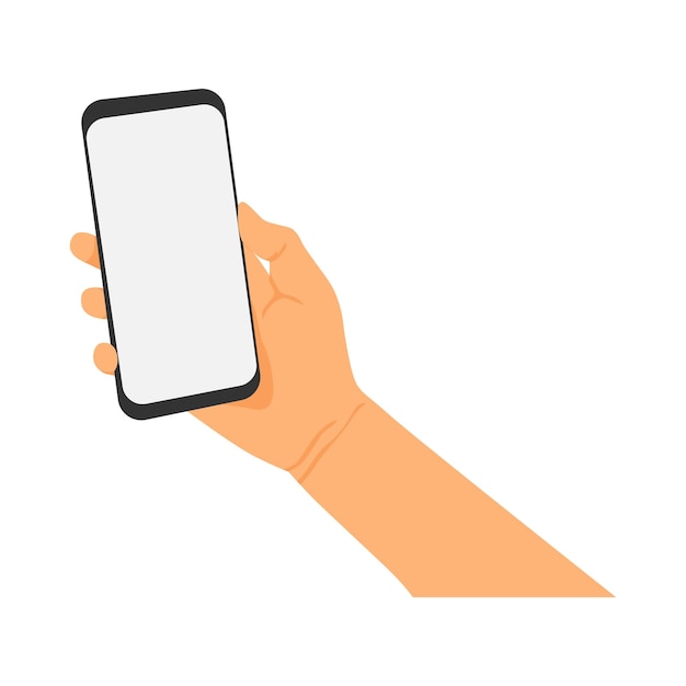 Ilustración vectorial de una mano que sostiene un teléfono celular o un teléfono inteligente