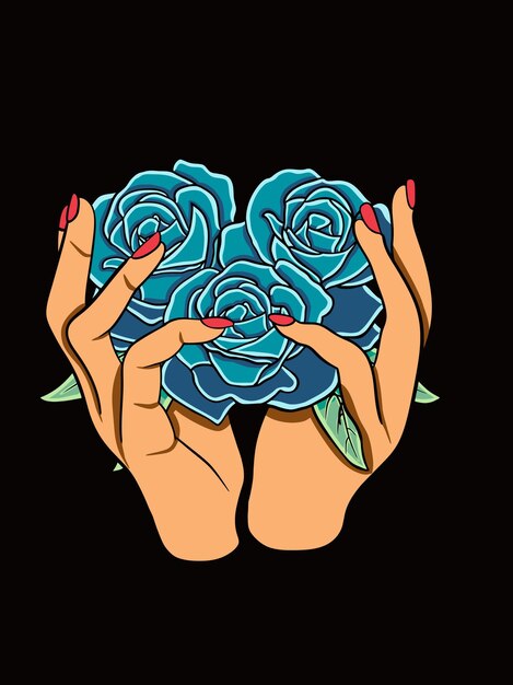 ILUSTRACIÓN VECTORIAL DE UNA MANO SOSTENIENDO UNA FLOR DE ROSA