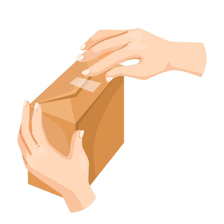 Vector ilustración vectorial de las manos abriendo una caja de paquetes