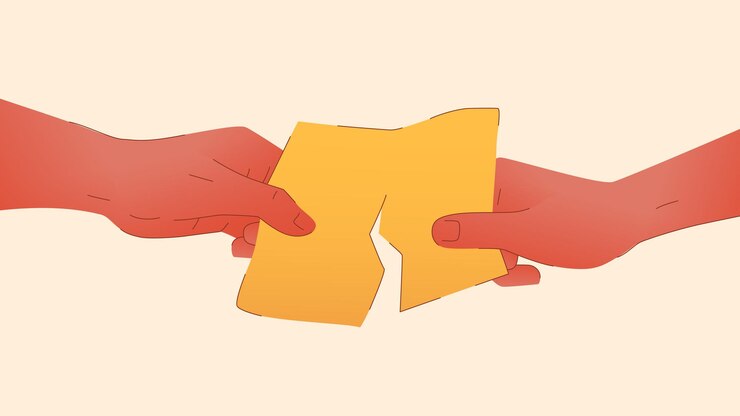 Vector ilustración vectorial de manos rasgando un pedazo de pan de ambos lados