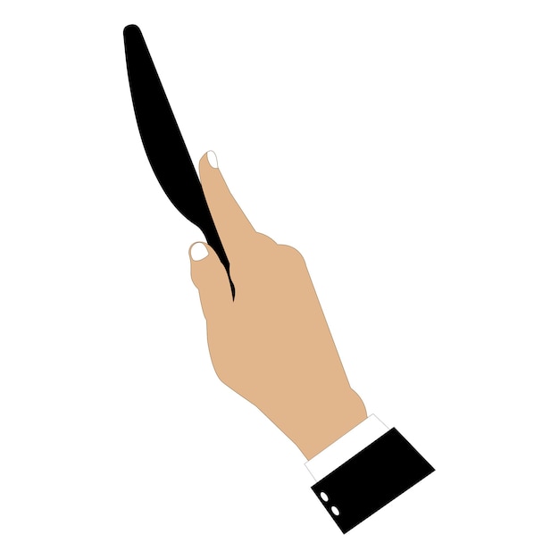 Ilustración vectorial de manos sosteniendo una cuchara, un tenedor y un cuchillo en cubiertos de diseño minimalista negro