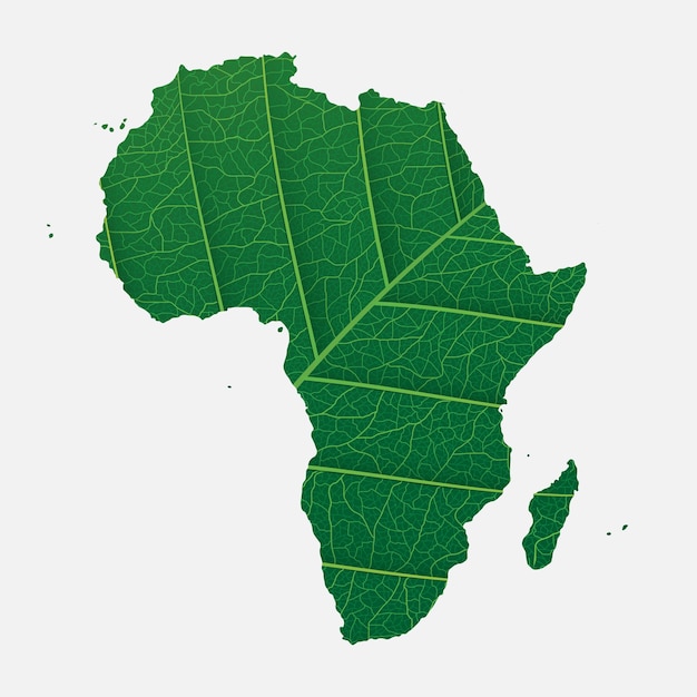 Ilustración vectorial del mapa de África con textura de hojas verdes