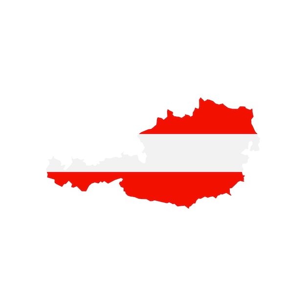 Ilustración vectorial del mapa de Austria superpuesta con la bandera nacional que destaca los países