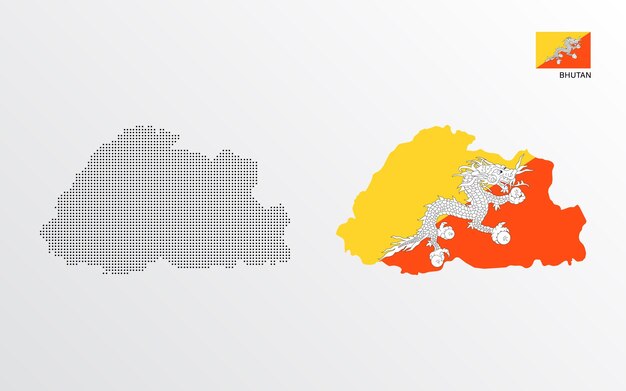Ilustración vectorial del mapa de Bután con bandera