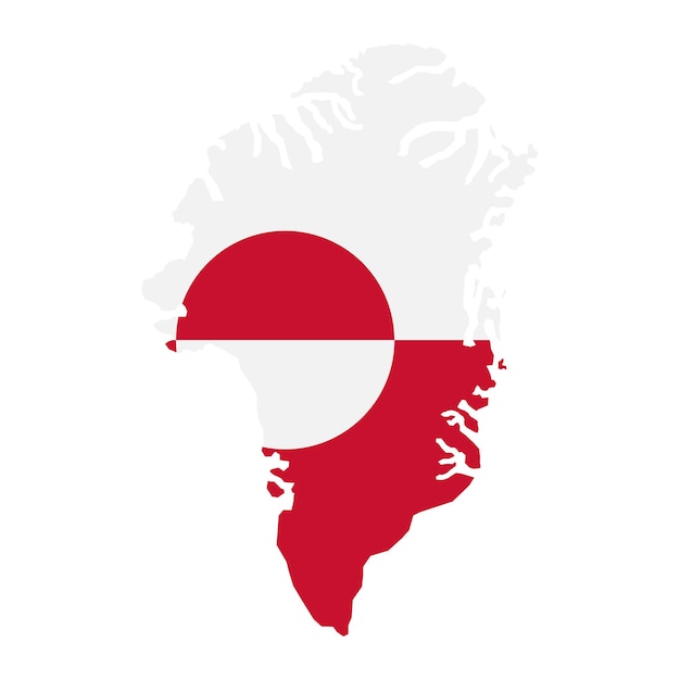 Ilustración vectorial del mapa de Groenlandia superpuesta con la bandera nacional que destaca el país