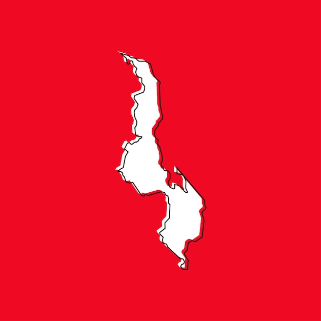 Ilustración vectorial del mapa de Malawi sobre fondo rojo.