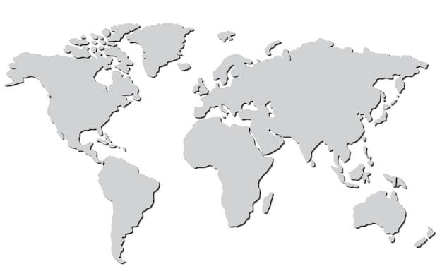 Ilustración vectorial del mapa del mundo con sombra de gota sobre fondo blanco
