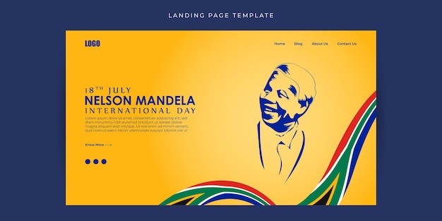 Ilustración vectorial de la maqueta del banner de la página de inicio del sitio web del Día Feliz de Nelson Mandela Plantilla