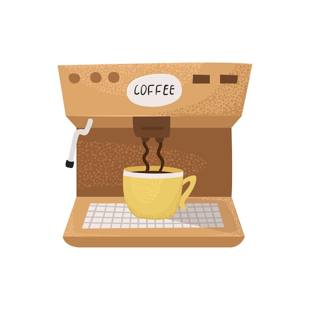 Vector ilustración vectorial de una máquina de café que prepara café en una taza