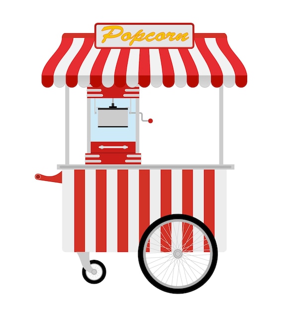 Ilustración vectorial de la máquina de hacer palomitas de maíz de estilo plano para bocadillos dulces