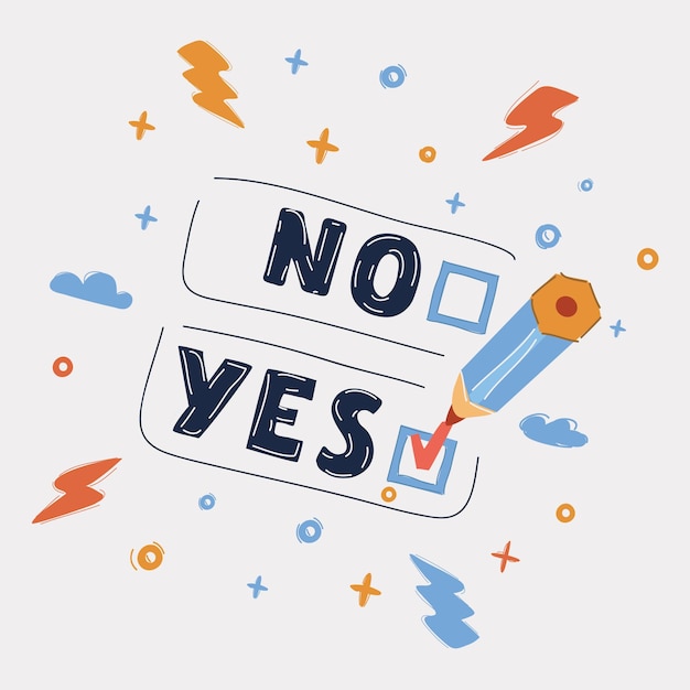 Ilustración vectorial de las marcas de comprobación Sí y no elegido Lápiz hacer marca