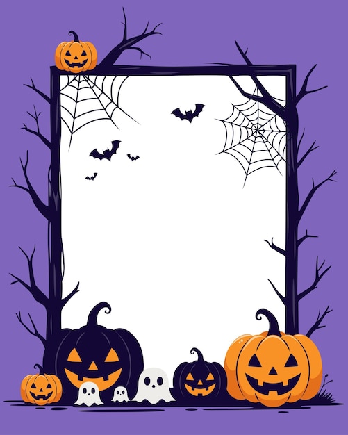 Ilustración vectorial del marco de Halloween con fondo púrpura Ratio 45