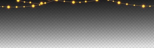 Ilustración vectorial del marco de luces de cuerda colgantes en un fondo transparente
