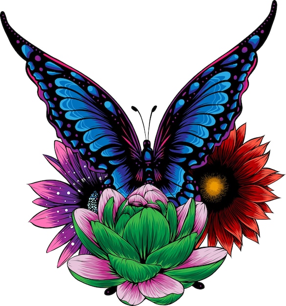 ilustración vectorial de mariposa en flor