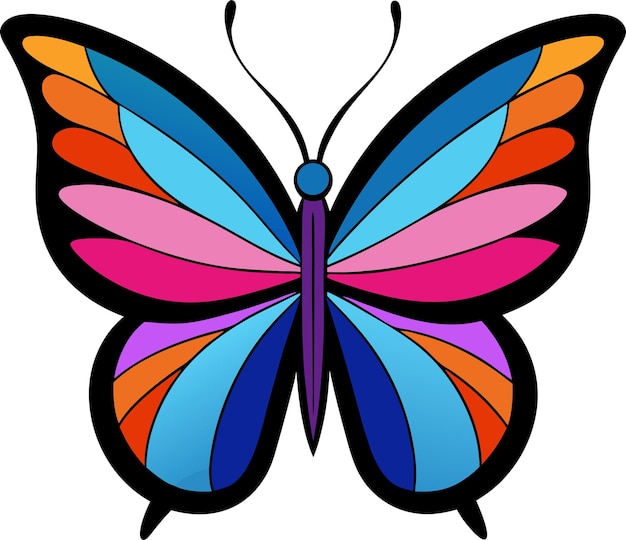 Ilustración vectorial de mariposa vibrante Arte de mariposa de colores con alas audaces