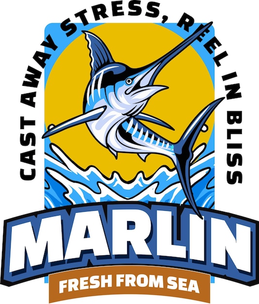 Ilustración vectorial de Marlin Fish y Water Splash con ilustración vintage disponible para el logotipo