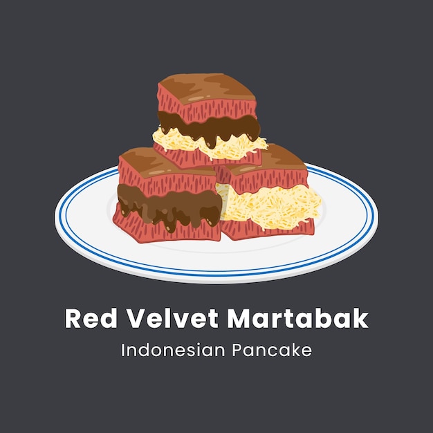 Ilustración vectorial de martabak dulce de terciopelo rojo comida indonesia