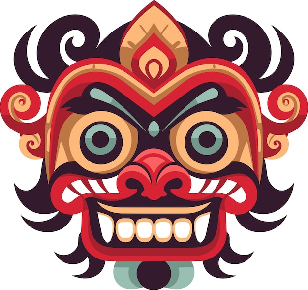 Ilustración vectorial de máscara de barong balinesa en fondo aislado máscaras de barong de balinés para diseño de camisetas, pegatinas y arte de pared