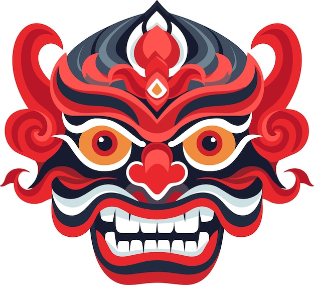 Ilustración vectorial de máscara de barong balinesa en fondo aislado máscaras de barong de balinés para diseño de camisetas, pegatinas y arte de pared