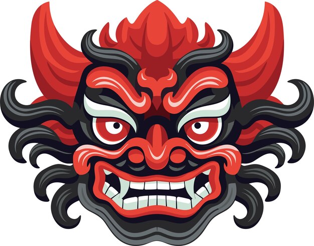 Ilustración vectorial de máscara de barong balinesa en fondo aislado máscaras de barong de balinés para diseño de camisetas, pegatinas y arte de pared