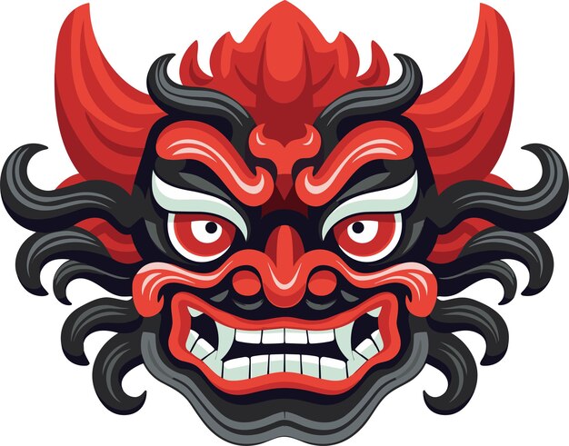 Ilustración vectorial de máscara de barong balinesa en fondo aislado máscaras de barong de balinés para diseño de camisetas, pegatinas y arte de pared