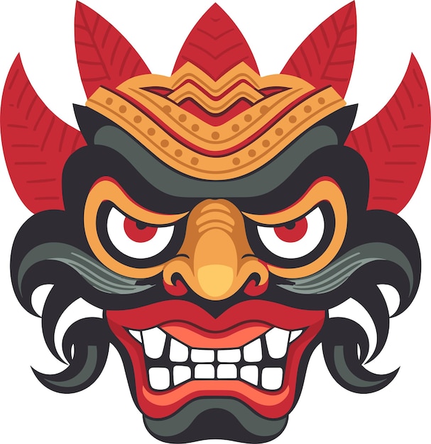 Ilustración vectorial de máscara de barong balinesa en fondo aislado máscaras de barong de balinés para diseño de camisetas, pegatinas y arte de pared