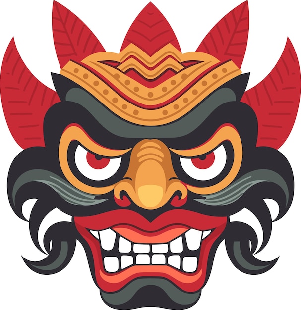 Ilustración vectorial de máscara de barong balinesa en fondo aislado máscaras de barong de balinés para diseño de camisetas, pegatinas y arte de pared