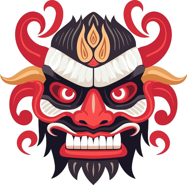 Ilustración vectorial de máscara de barong balinesa en fondo aislado máscaras de barong de balinés para diseño de camisetas, pegatinas y arte de pared