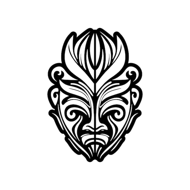 Ilustración vectorial de una máscara de dios polinesio en blanco y negro Ideal para un diseño de tatuaje