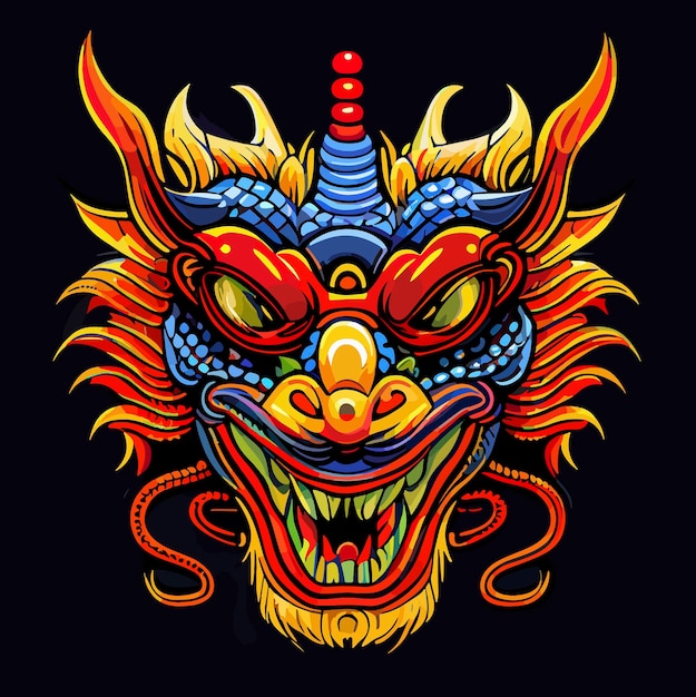 Ilustración vectorial de una máscara de dragón chino
