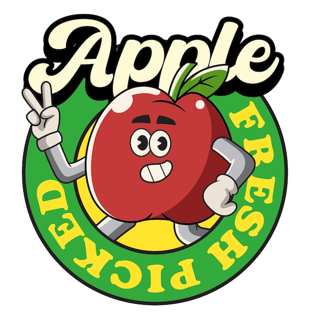 Ilustración vectorial de la mascota de Apple con ilustración de mascota retro disponible para la insignia del logotipo