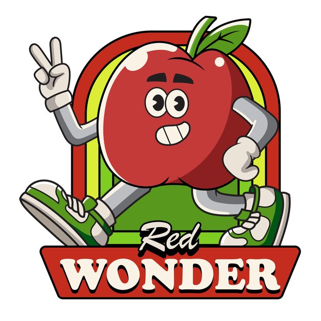 Ilustración vectorial de la mascota de Apple con ilustración de mascota retro disponible para la insignia del logotipo