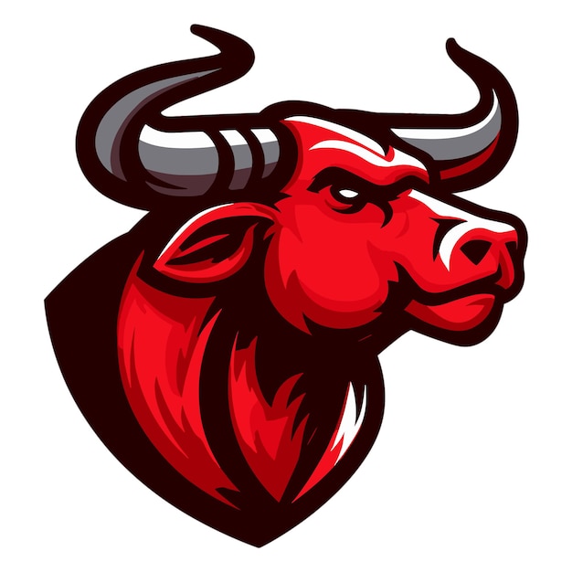Vector ilustración vectorial de la mascota de la cabeza de toro rojo en fondo blanco