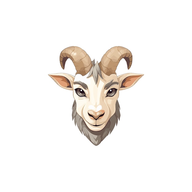 Ilustración vectorial de mascota de cara de cabra blanca aislada en el fondo cabra de montaña con grandes cuernos