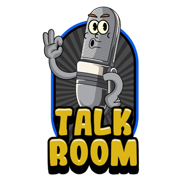 Ilustración vectorial de la mascota del micrófono con ilustración de la maskota retro disponible para la insignia del logotipo