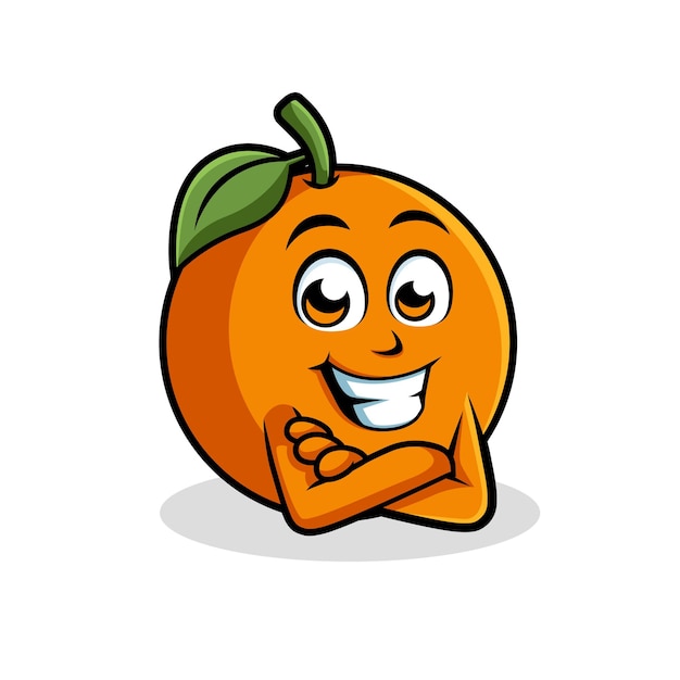 Ilustración vectorial de la mascota del personaje de dibujos animados de color naranja feliz con el brazo cruzado