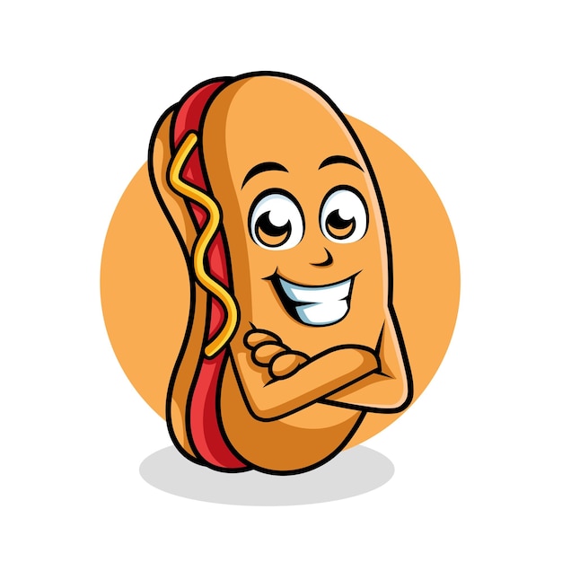 Ilustración vectorial de la mascota del personaje de dibujos animados Happy Hot Dog
